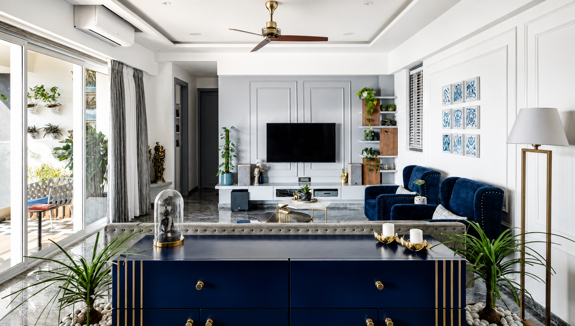 Luxury apartment interior in a premium Delhi residence with refined contemporary finishes